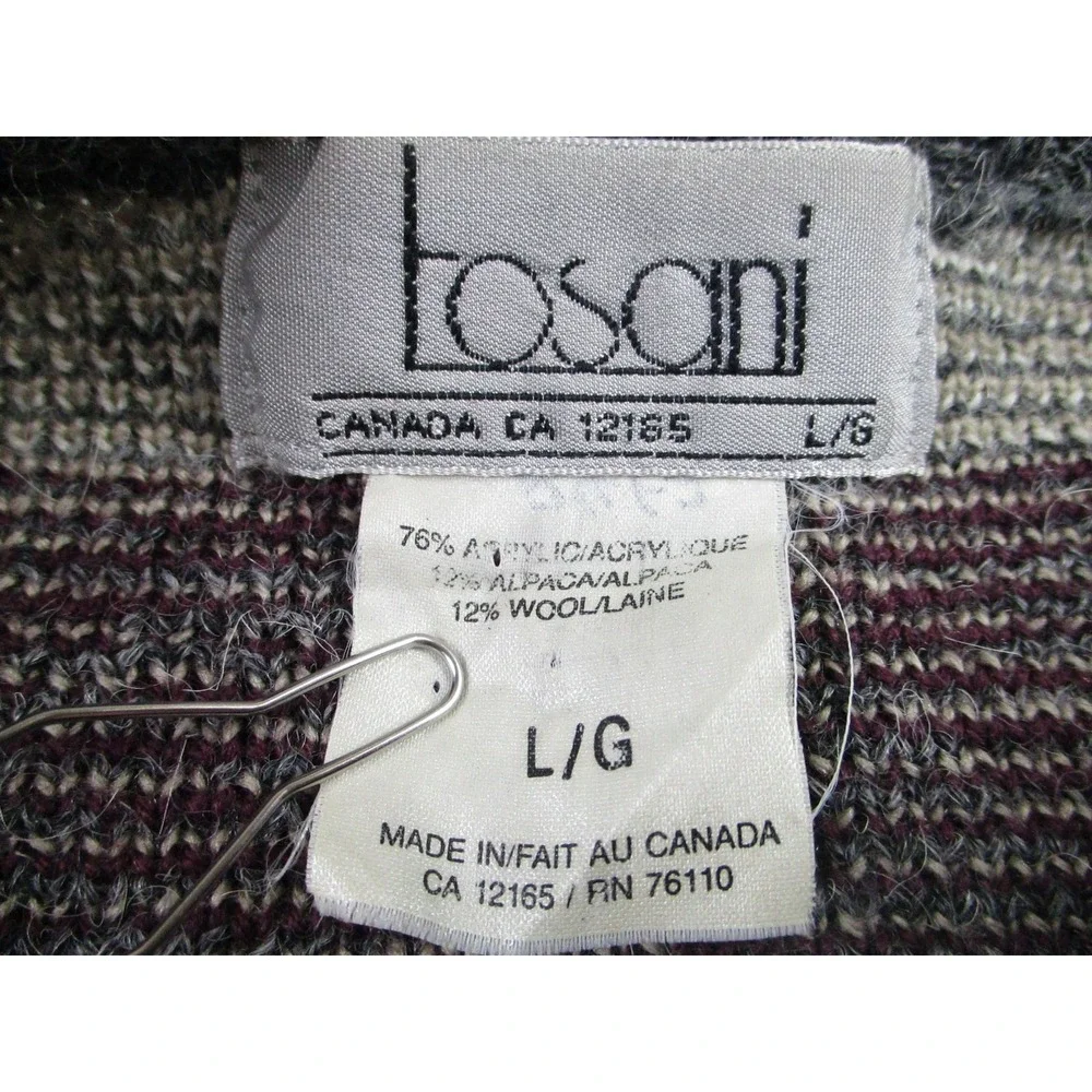 Tosani Sweater‎ Mens Large Gray Cream Wool Alpaca Blend Crewneck Knit Pullover
